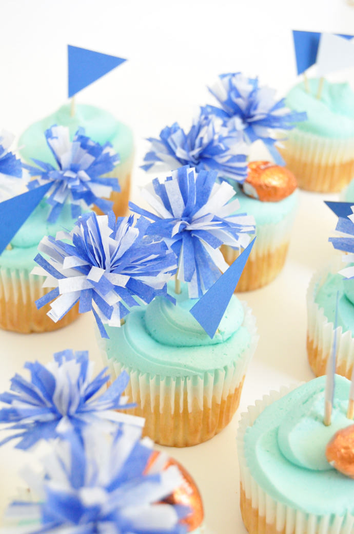 Go Team! DIY Pom Pom Cupcake Toppers