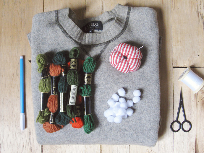 DIY Winter Woods Embroidered Pullover