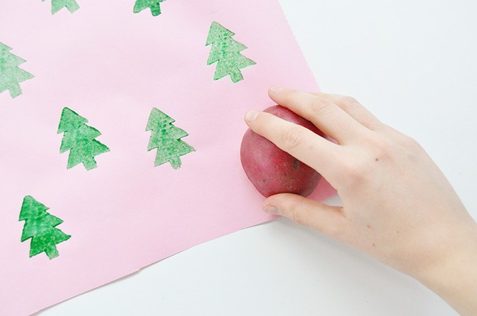 Potato Stamped Wrapping Paper: Three Ways