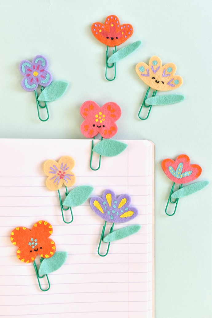 Painted Felt Flower Planner Clips