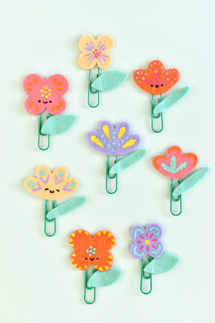 Painted Felt Flower Planner Clips