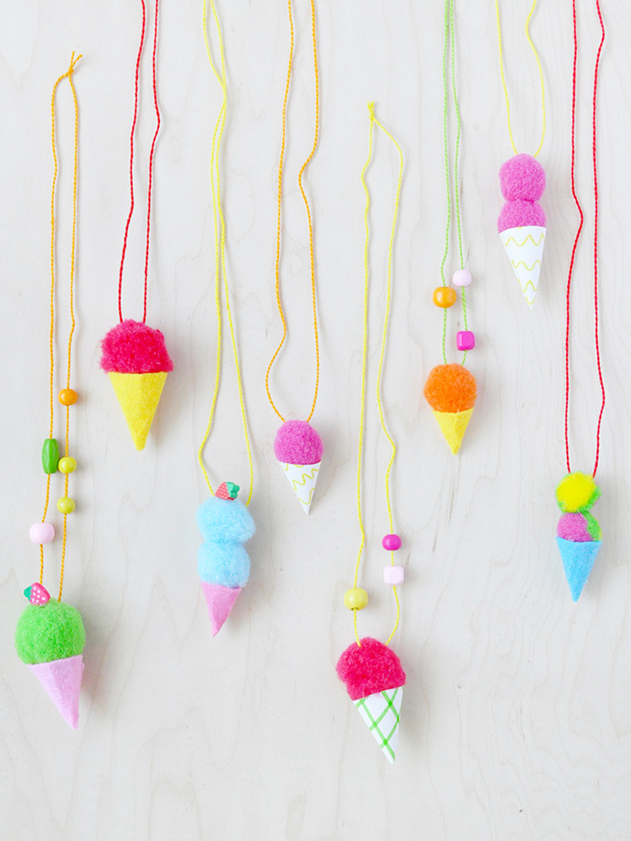 Pom Pom Ice Cream Necklaces