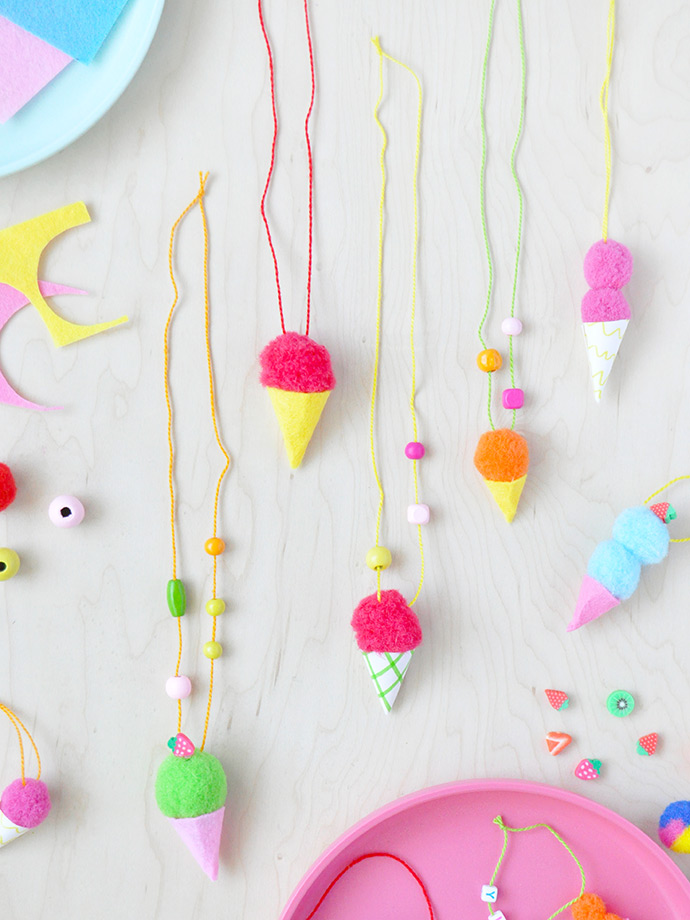 Pom Pom Ice Cream Necklaces