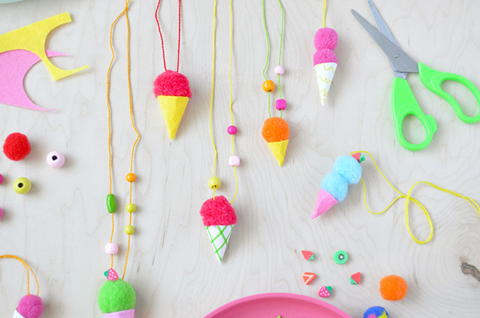 Pom Pom Ice Cream Necklaces