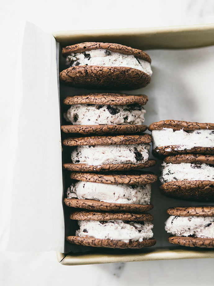 Cookies & Cream Ice Cream Sandwiches with Butterscotch Magic Shell