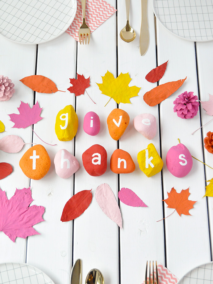 Painted Rocks & Leaves Thanksgiving Table