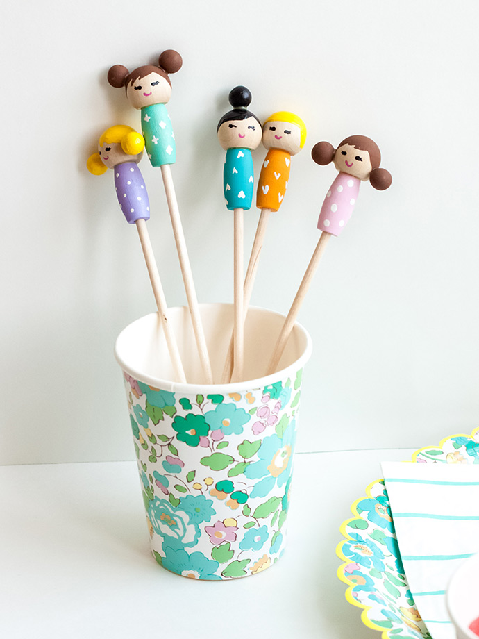 DIY Kokeshi Doll Stir Sticks