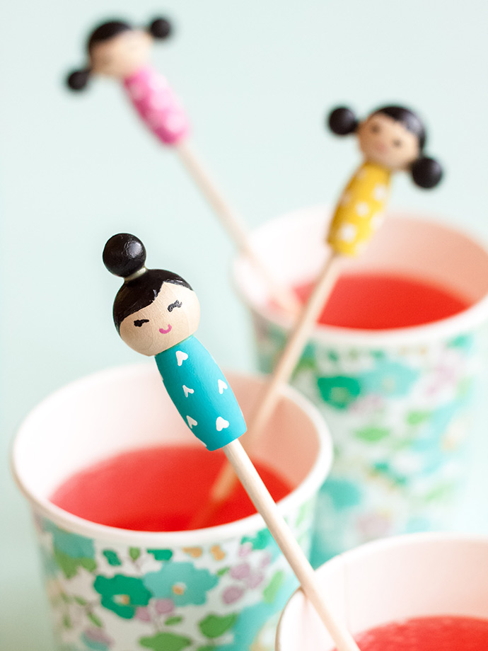 DIY Kokeshi Doll Stir Sticks