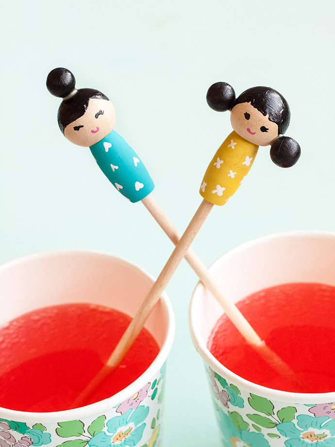 DIY Kokeshi Doll Stir Sticks