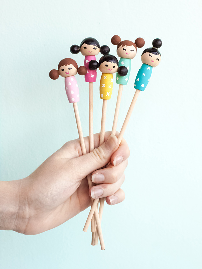 DIY Kokeshi Doll Stir Sticks