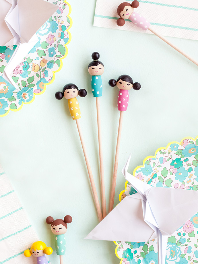 DIY Kokeshi Doll Stir Sticks