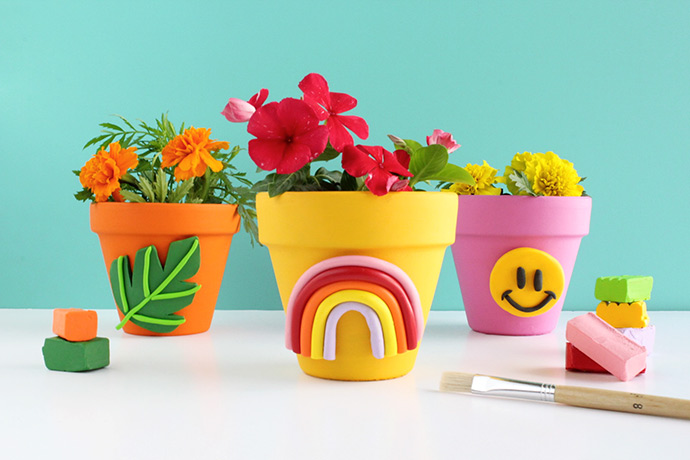 DIY Colorful Clay Planters