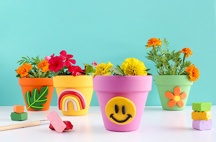 DIY Colorful Clay Planters