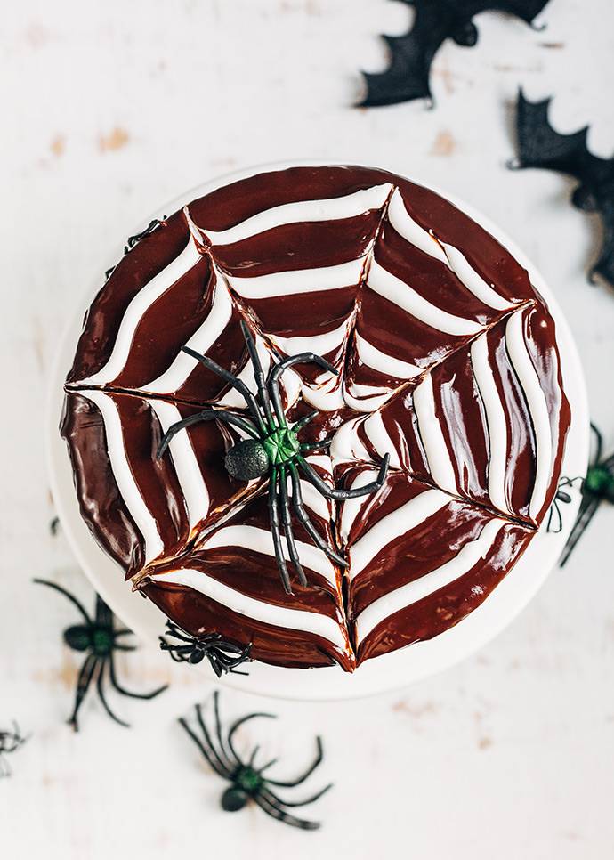 Chocolate Spiderweb Layer Cake