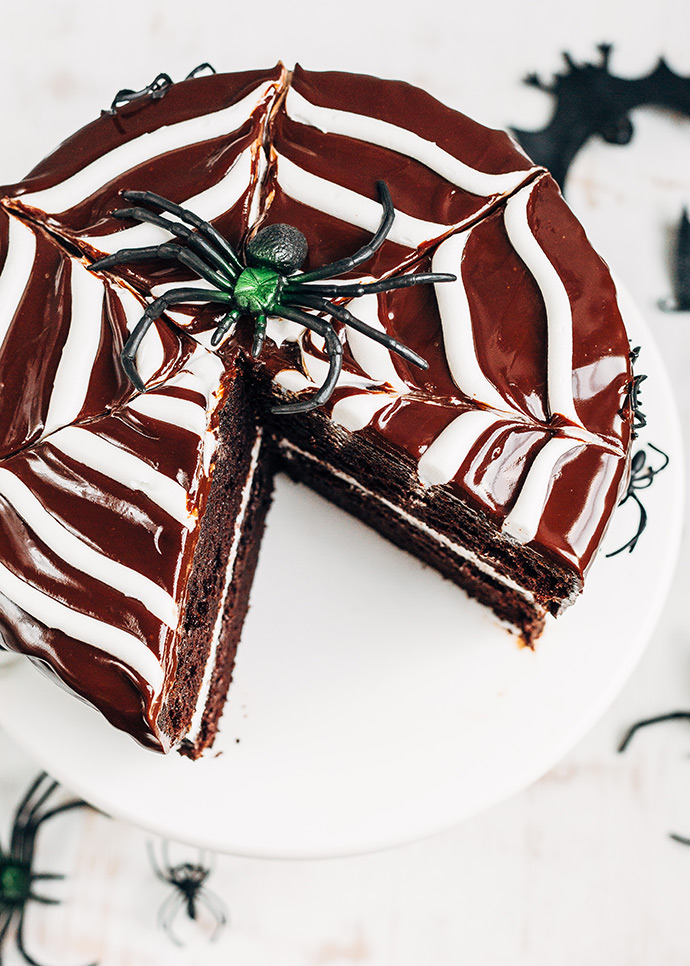 Chocolate Spiderweb Layer Cake