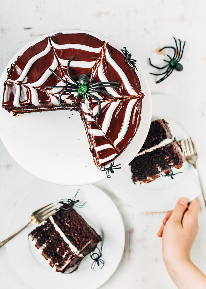 Chocolate Spiderweb Layer Cake