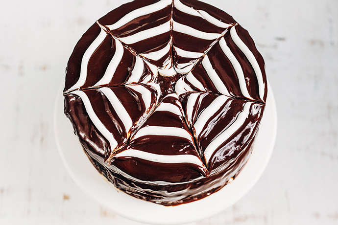 Chocolate Spiderweb Layer Cake