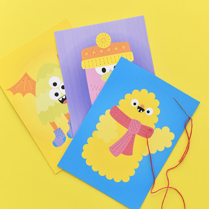 Printable Knitting Monster Stitching Cards