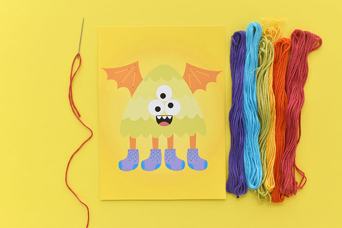 Printable Knitting Monster Stitching Cards