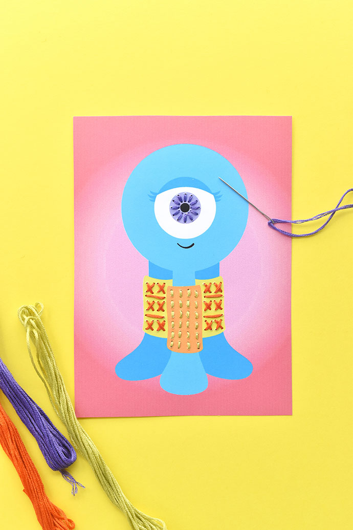 Printable Knitting Monster Stitching Cards