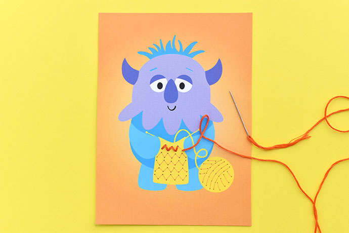 Printable Knitting Monster Stitching Cards