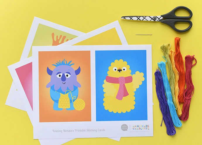 Printable Knitting Monster Stitching Cards