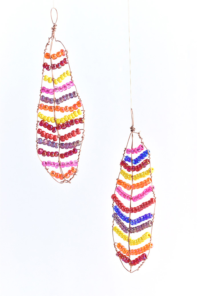 Beaded Fall Feather Suncatchers