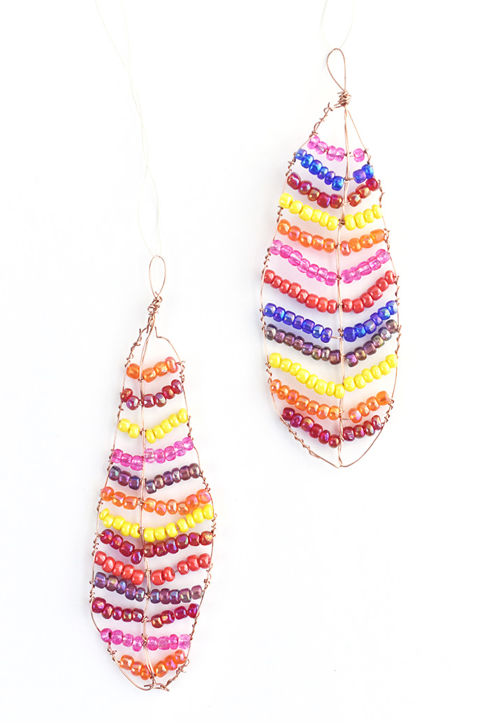 Beaded Fall Feather Suncatchers