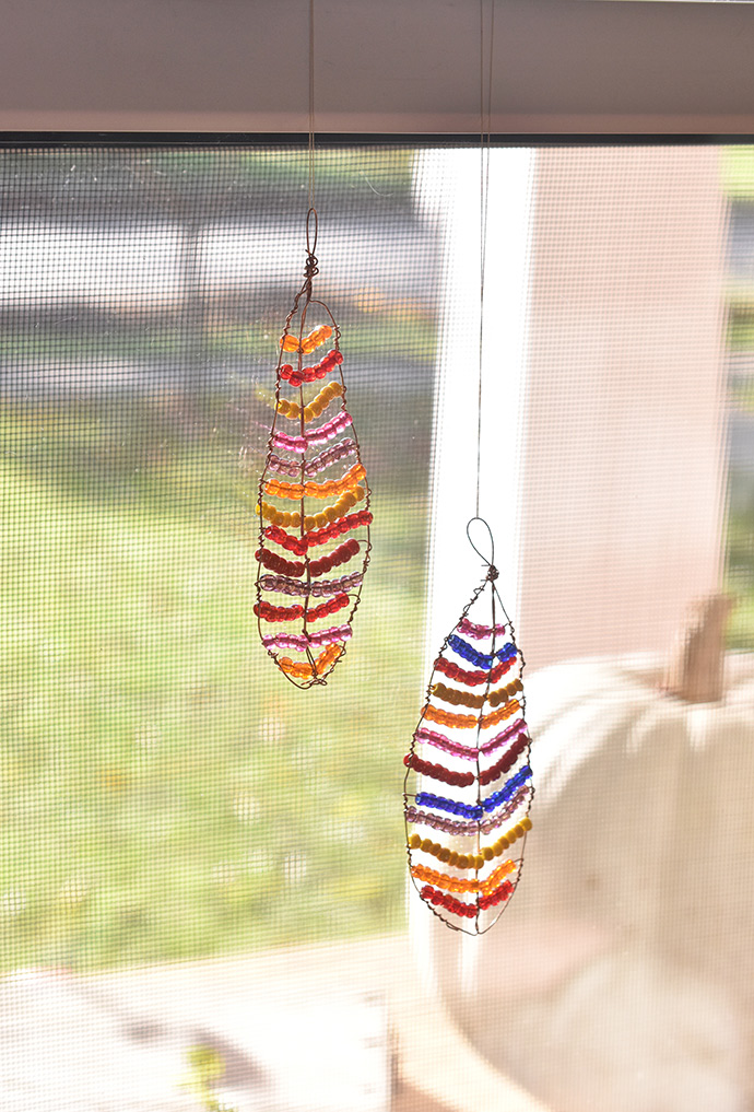 Beaded Fall Feather Suncatchers