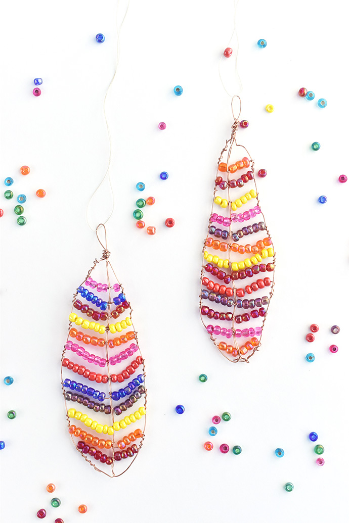 Beaded Fall Feather Suncatchers