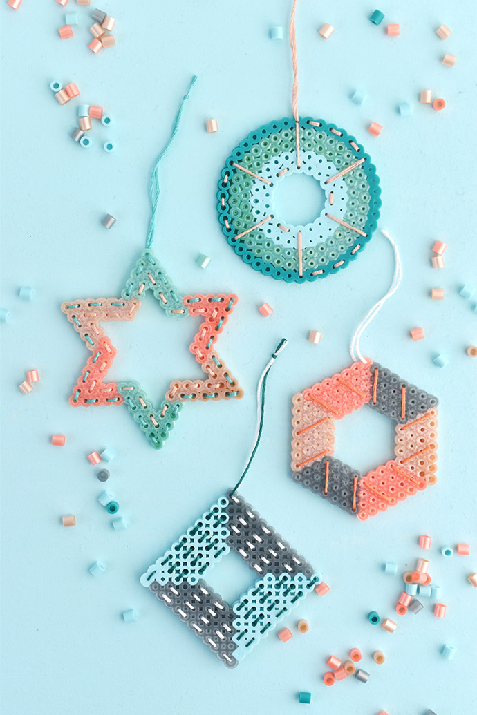 Stitched Perler Bead Ornaments