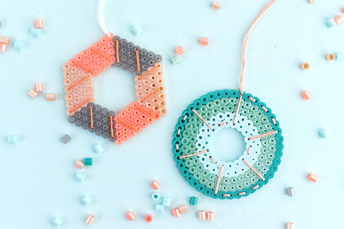 Stitched Perler Bead Ornaments