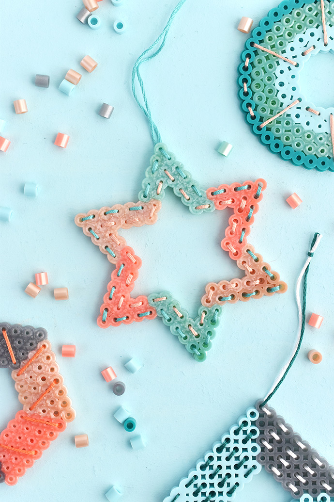 Stitched Perler Bead Ornaments