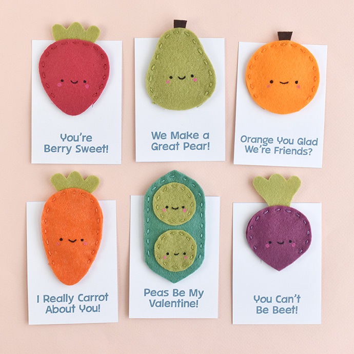 Fruit and Veggie Finger Puppet Valentines