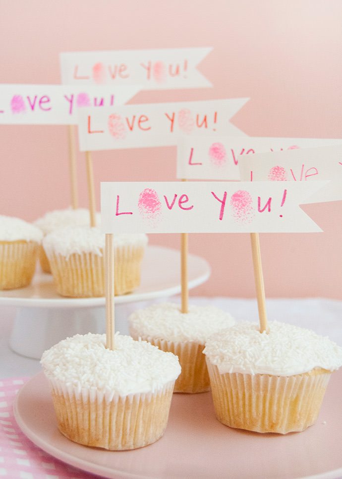 Valentine's Day Fingerprint Art Cupcakes