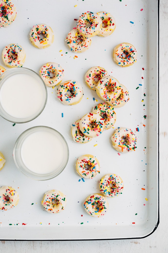 Baked Vanilla Cake Donuts with Sprinkles