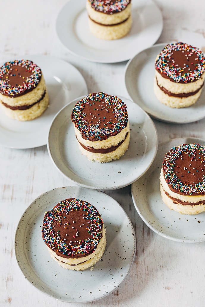 Mini Birthday Cakes with Chocolate Sour Cream Frosting