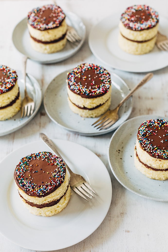 Mini Birthday Cakes with Chocolate Sour Cream Frosting