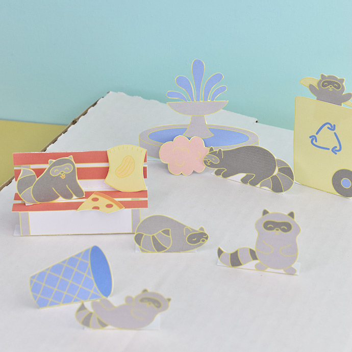 Printable City Raccoon Diorama Playset
