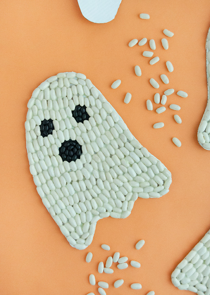 Glow-in-the-Dark Bean Art Ghosts