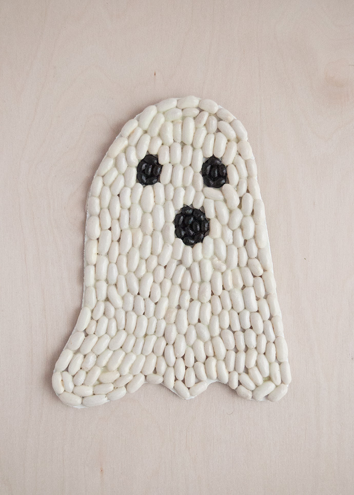 Glow-in-the-Dark Bean Art Ghosts