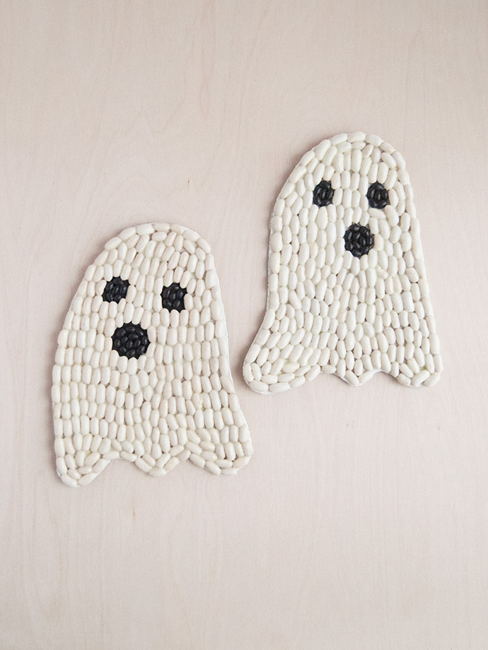 Glow-in-the-Dark Bean Art Ghosts