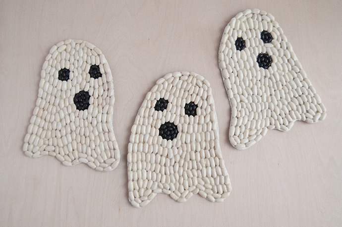 Glow-in-the-Dark Bean Art Ghosts