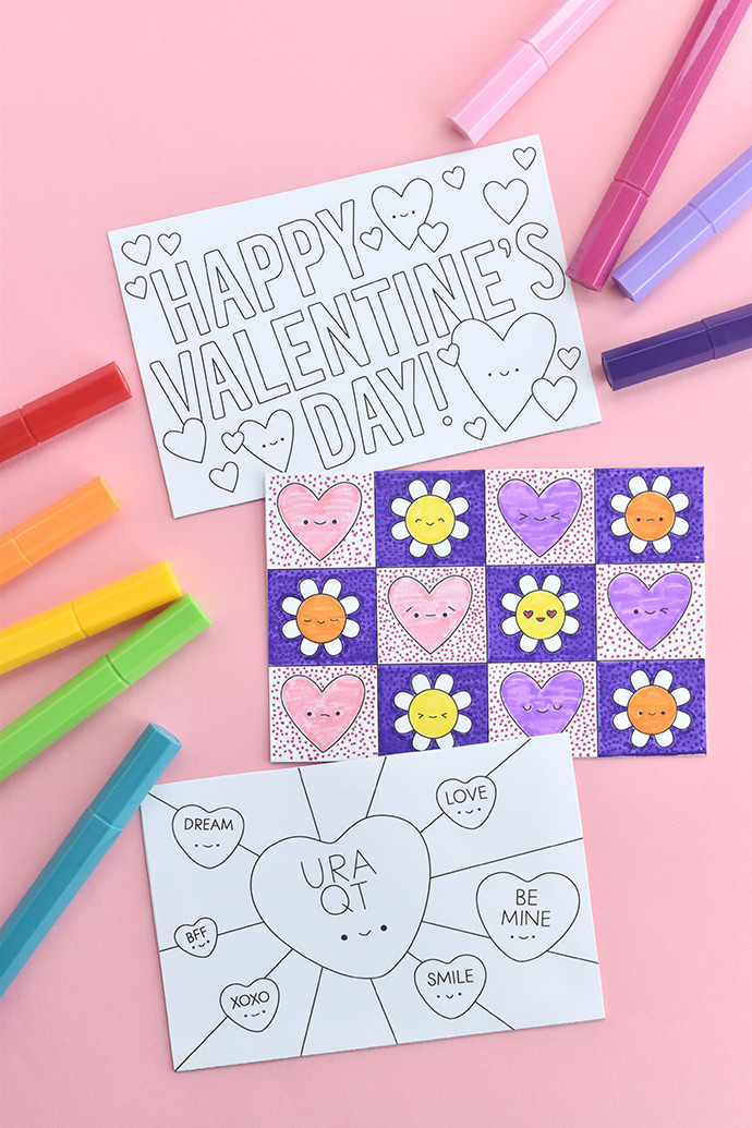 Color-in Postcard Valentines