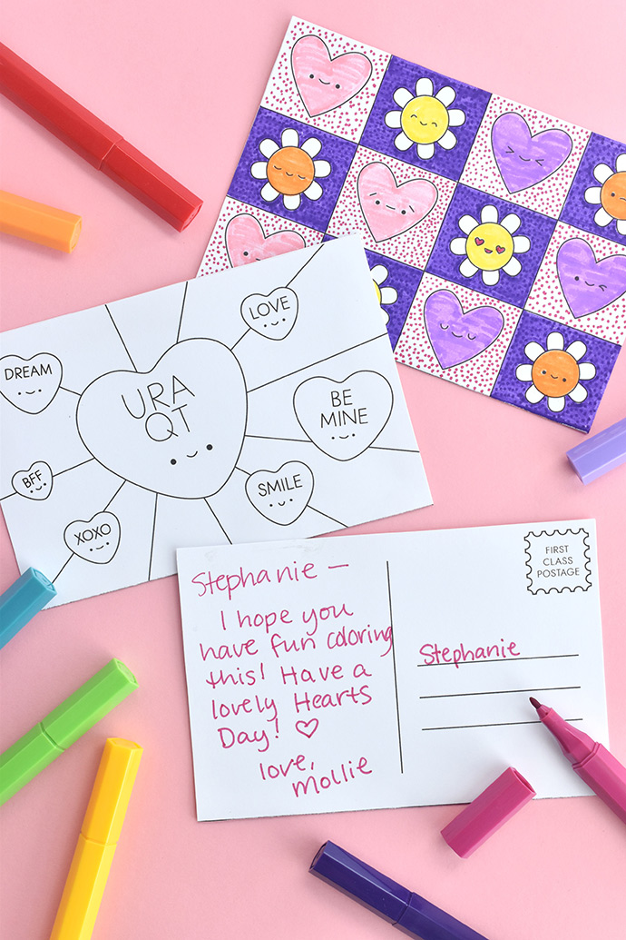 Color-in Postcard Valentines