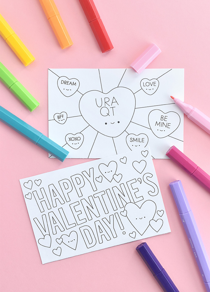 Color-in Postcard Valentines