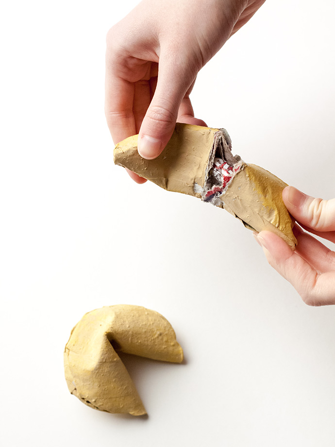 Paper Mache Fortune Cookie Surprise