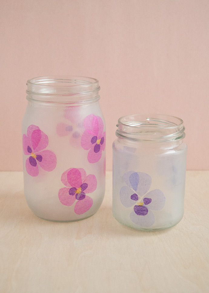 Decoupage Pansy Votives