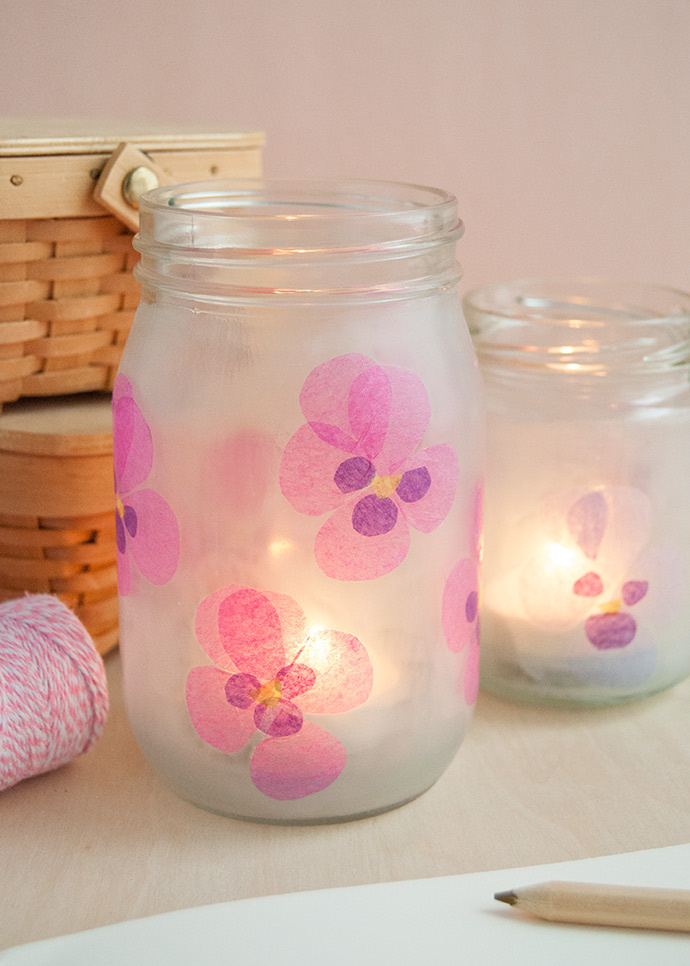 Decoupage Pansy Votives