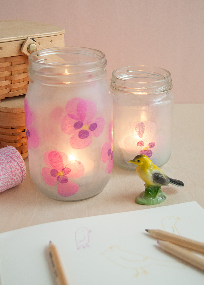 Decoupage Pansy Votives